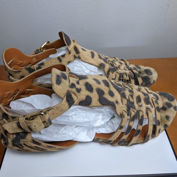 Givenchy Tan/Black Leopard Print Suede/Leather Gladiator Sandals US 6.5 - Picture 3 of 9